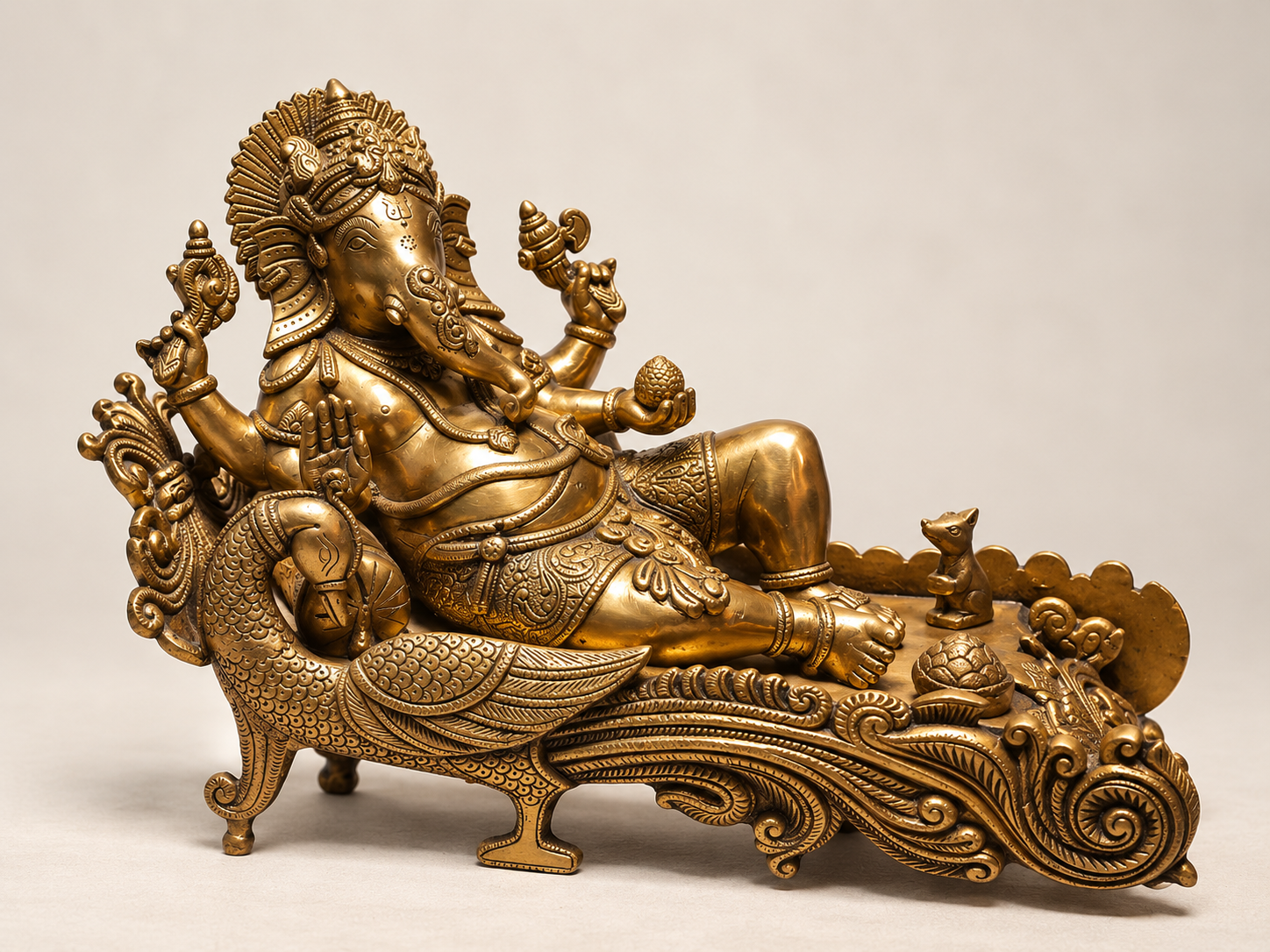 Brass Ganesha on Peacock Vahana Idol