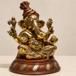 Brass Ganesha Idol – Compact Sitting Ganpati