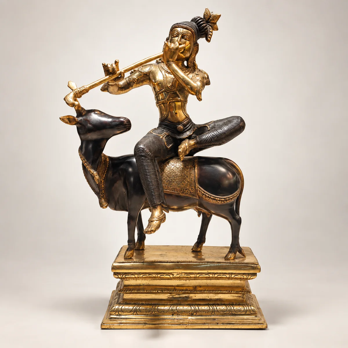 Brass Krishna with Cow Idol – Govinda Statue