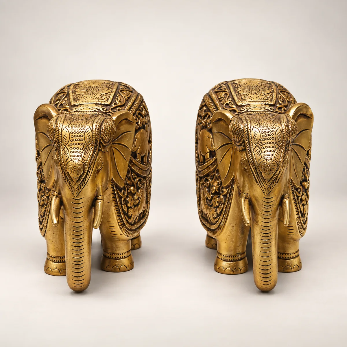 Brass Elephant Pair Statue – Set of Two