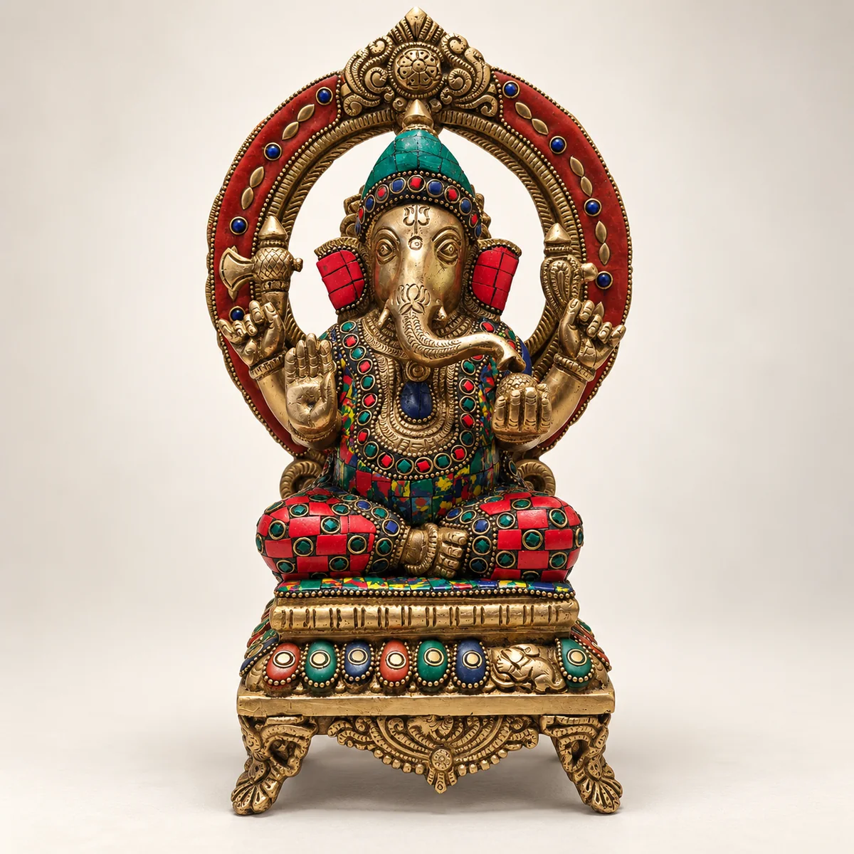 Brass Ganesha Idol – Inlay Work Ganpati