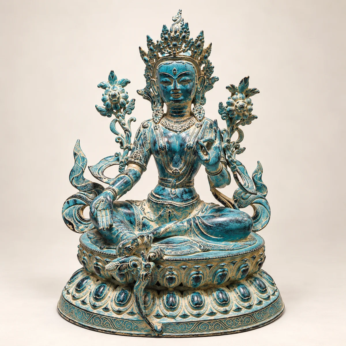 Brass Green Tara Statue – 25 Inch Tibetan Idol