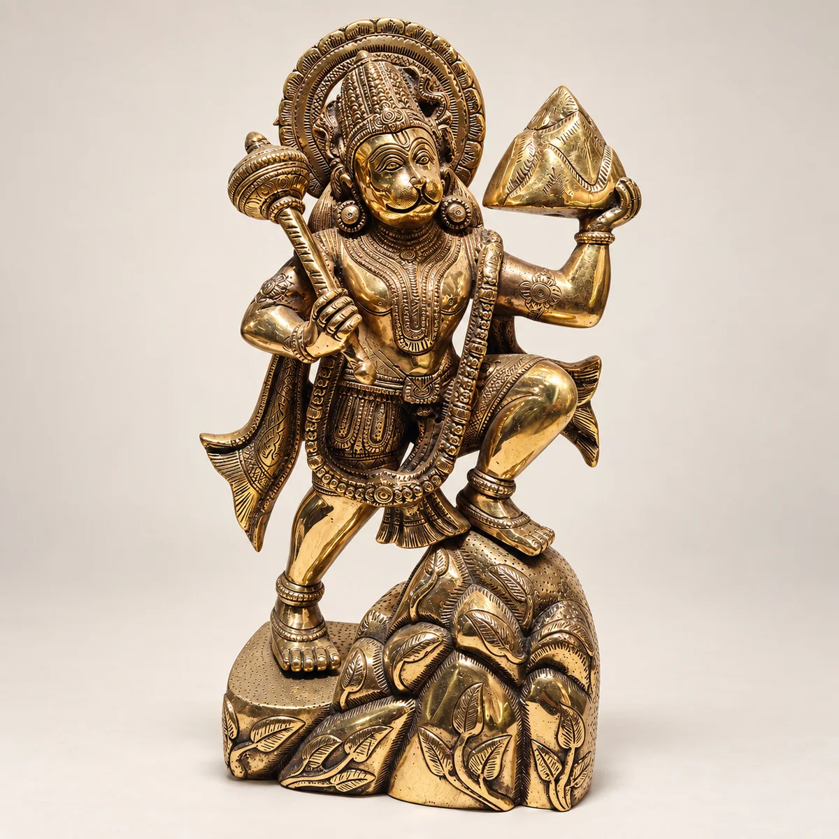 Brass Hanuman with Sanjeevani Parvat Idol