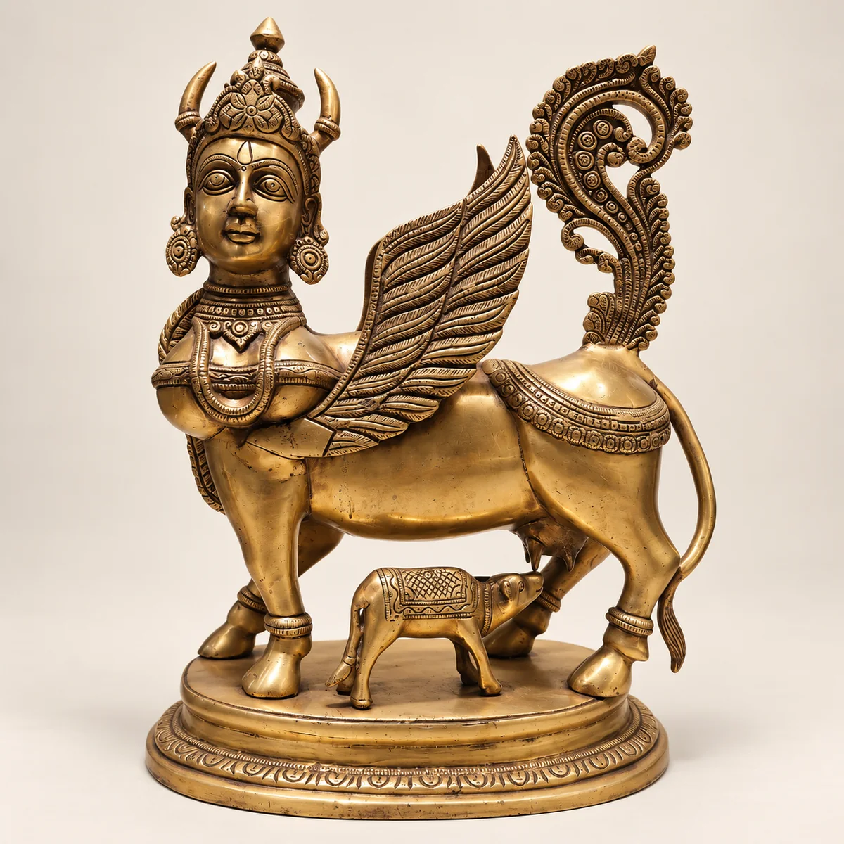 Brass Kamadhenu Cow Idol – 9 Inch