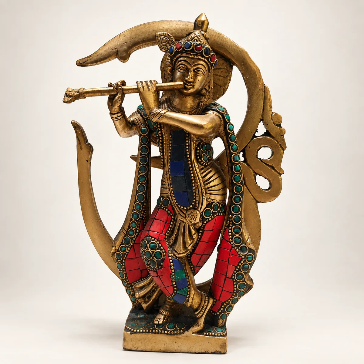 Brass Krishna Idol – Multicolour Painted Statue
