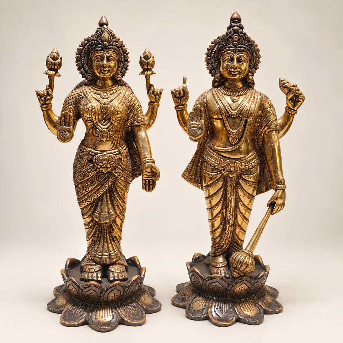 Brass Vishnu Lakshmi Pair Idol