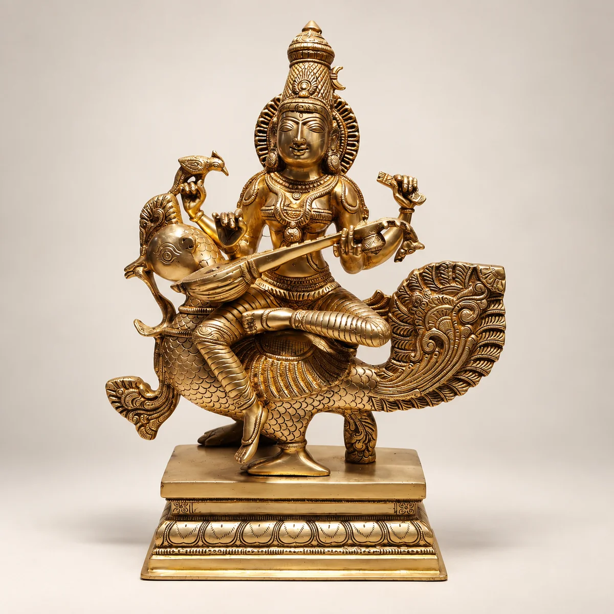 Brass Saraswati Idol – 19 Inch Veena Statue