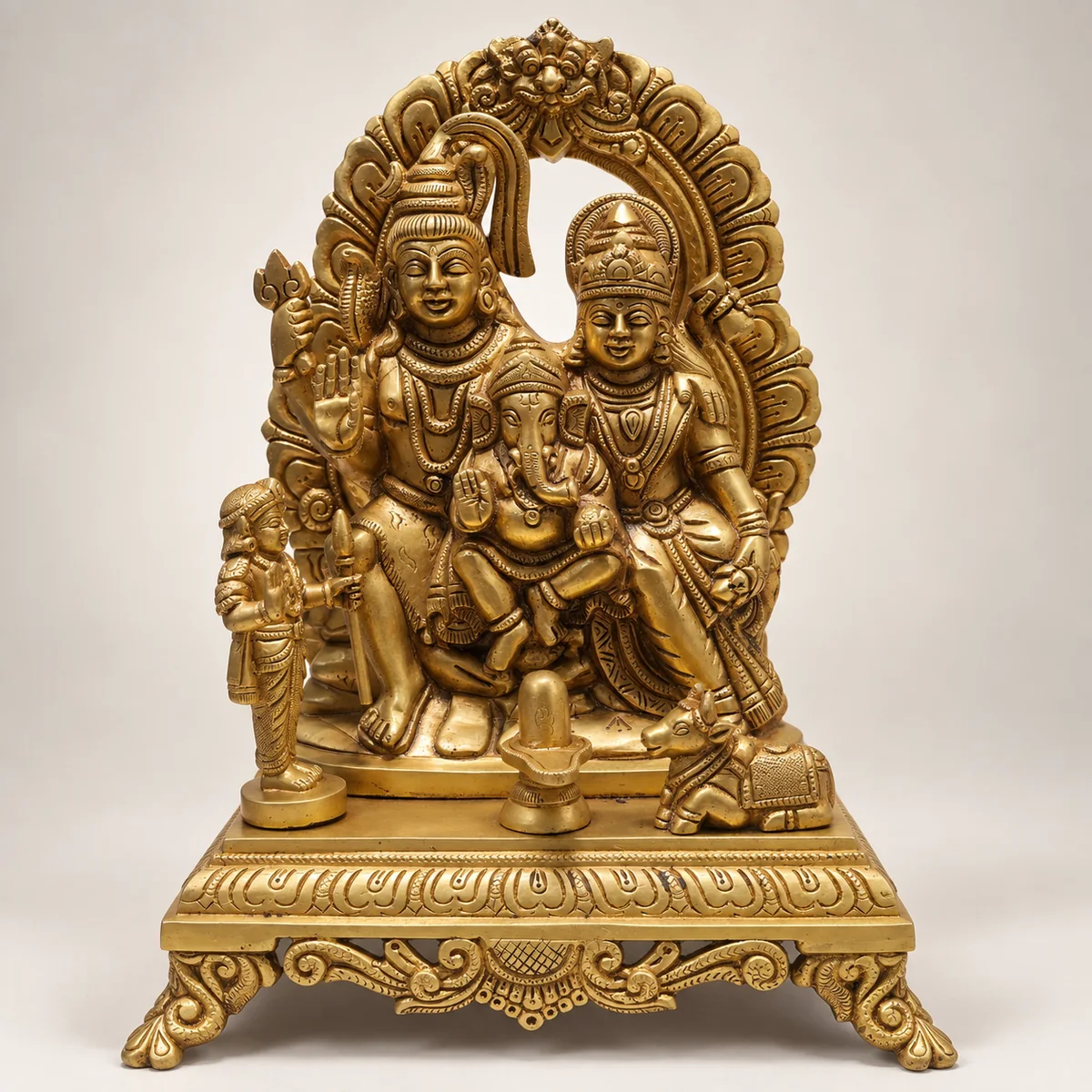 Brass Shiva Family Idol – Shiv Parvati Ganesh Kartikeya