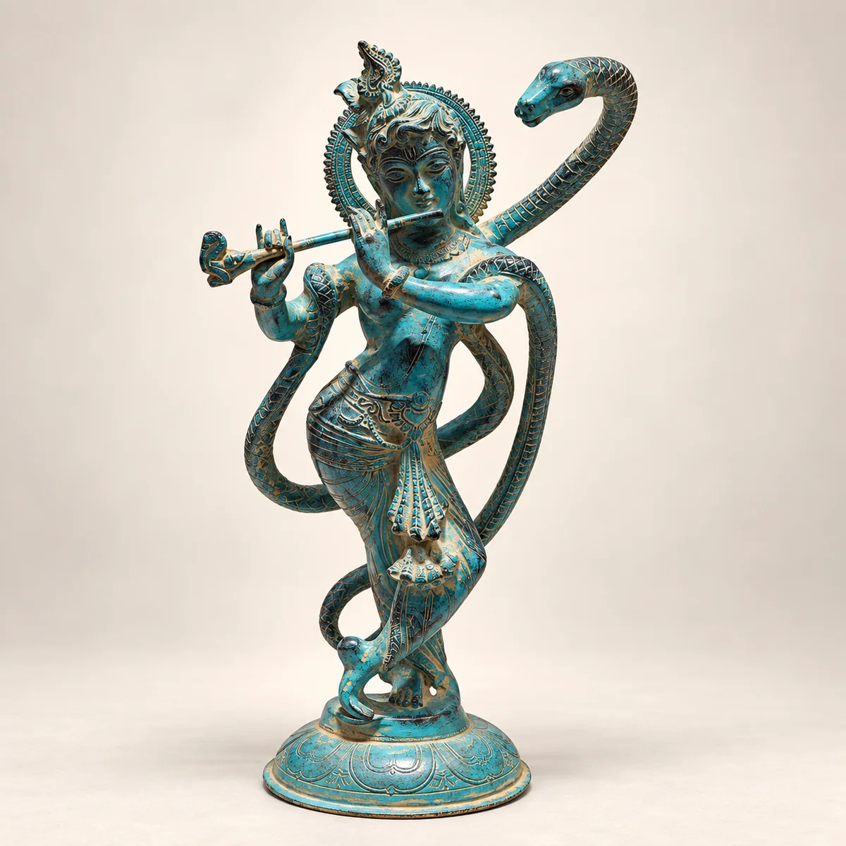 Brass Kaliya Mardan Krishna Idol – Krishna on Serpent