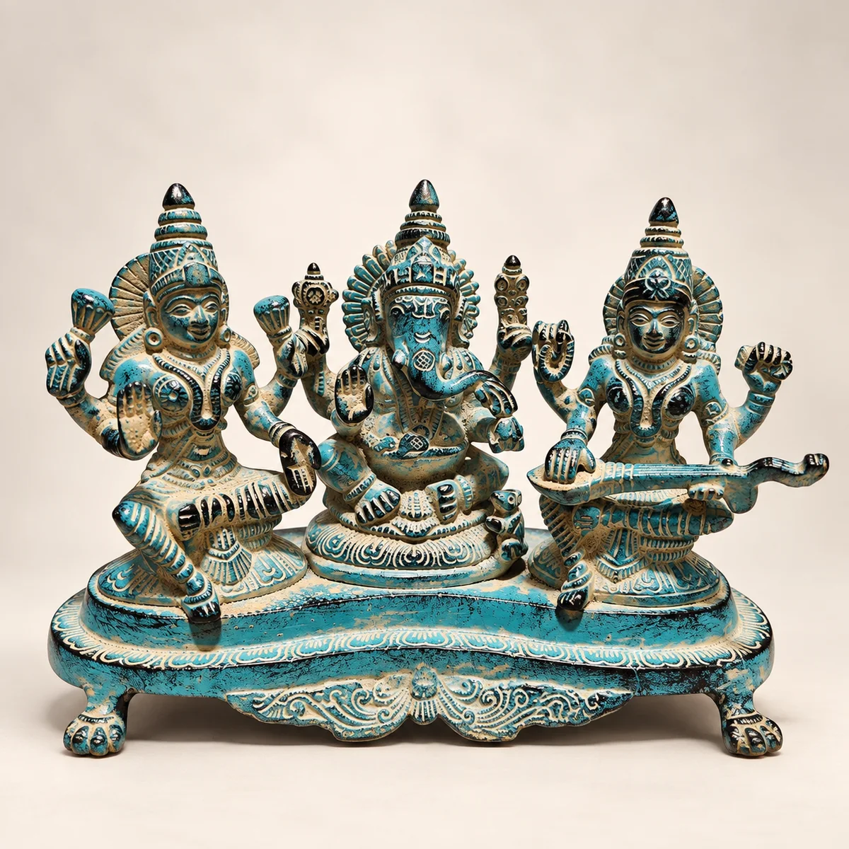 Brass Ganesha Lakshmi Saraswati Idol – Trinity Set