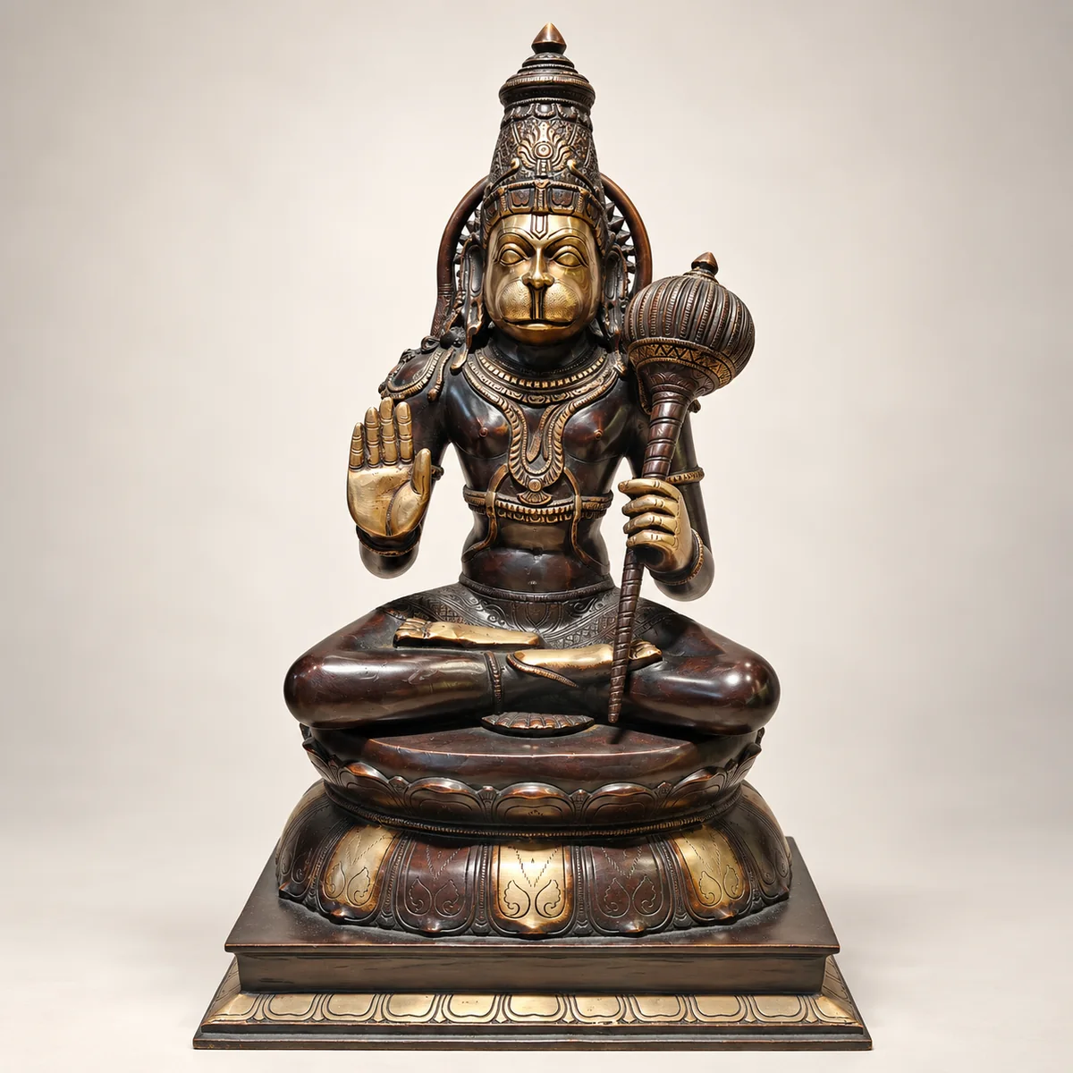 Brass Sitting Hanuman Idol – 18 Inch Statue